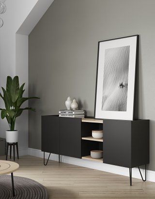 Buffet design NINA  Chêne clair et noir 180cm