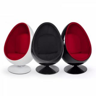 Fauteuil pivotant Oeuf Egg chair coque blanche / intérieur velours rouge Design 70's.