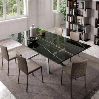 Table extensible Réctangle 4x4 en Marbre Noir et piétement  Métal Graphite Mat