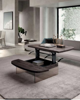 Table basse convertible AURELIUS - Plateau en Chêne et  Piétement  en Verre