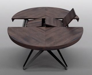 Table à rallonge BIG ROUND en Chêne Ancien Gris et piétement  en métal bronze