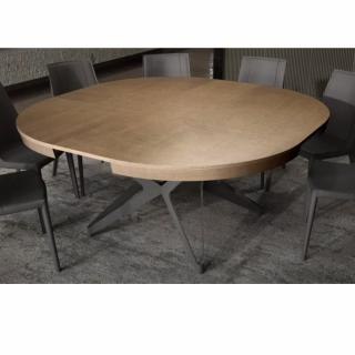 Table à rallonge BIG ROUND en Chêne Naturel et piétement  en métal bronze