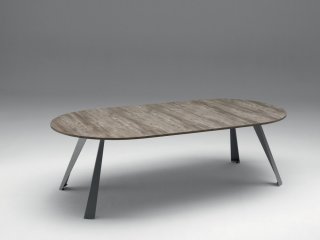 OZZIO CONVIVIO Table Extensible Ronde en Eco-bois Ancien avec piétement en Métal Graphite 