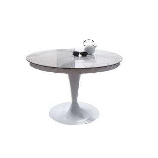 Table extensible Ronde ECLIPSE en Céramique Blanc et piétement Métal Blanc