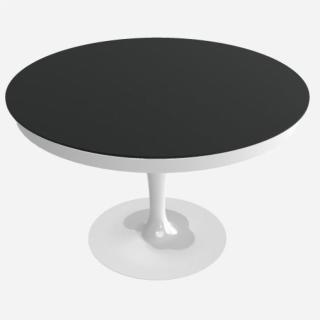 Table extensible Ronde ECLIPSE en Verre Anti-empreinte Graphite et piétement Verni Blanc Mat