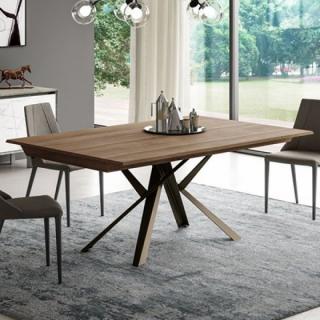 Ozzio LUNGO LARGO Table extensible en Eco-bois ancien et pieds en Métal Bronze