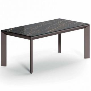 Table extensible METRO en Verre Céramique Noir Désir et Métal Vernis Bronze