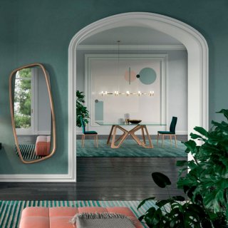 OZZIO PAPILLON Table fixe en cristal transparent et piétement en  bois / Medium