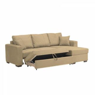 Canapé d'angle  convertible PARIGI + coffre, microfibre écru