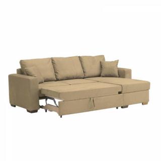 Canapé d'angle  convertible PARIGI + coffre, microfibre écru