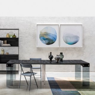 Table console extensible de 45 à 270 cm  STEF XL 10 couverts piétement verre fumé plateau noir