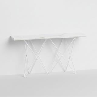 Table console extensible 6 couverts HERMES 140 cm pieds métal plateau stratifié marbre blanc