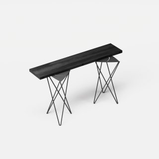 Table console extensible 6 couverts HERMES 140 cm pieds métal plateau stratifié noir carbone