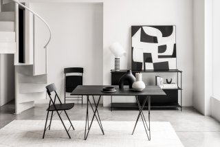 Table console extensible 6 couverts HERMES 140 cm pieds métal plateau stratifié noir carbone