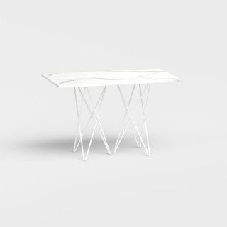 Table console extensible 4 couverts HERMES 115 cm pieds métal plateau stratifié marbre blanc 