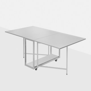 Table pliante 6 couverts ARCHIMEDE 90/170x34/90x73cm structure métal plateau stratifié blanc