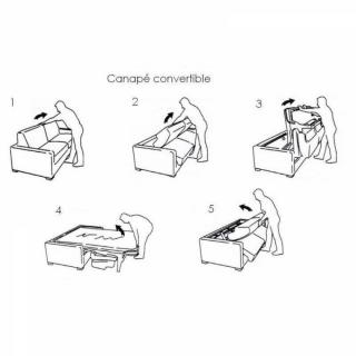 Canapé lit 3 places ROMANTICO convertible EXPRESS sommier lattes 140 cm polyuréthane gris clair matelas 16 cm