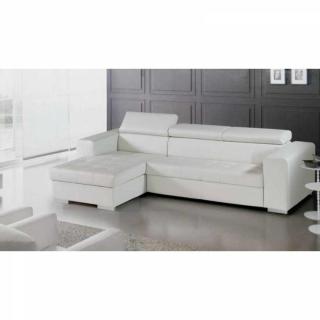 Canapé d'angle gauche SAMUEL convertible lit gigogne + méridienne coffre cuir noir