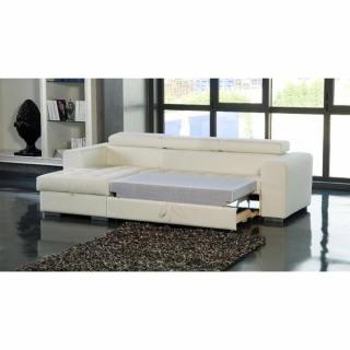 Canapé d'angle gauche SAMUEL convertible lit gigogne + méridienne coffre cuir noir