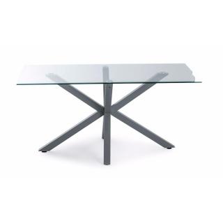 Table repas TRITON en verre piétement en acier laqué gris