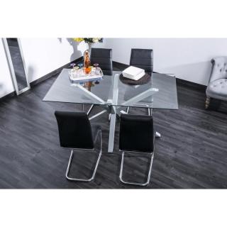 Table repas TRITON en verre piétement en acier laqué gris
