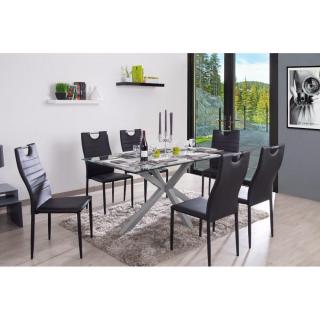 Table repas TRITON en verre piétement en acier laqué gris
