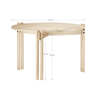 STICKS table basse ronde en pin laqué clair 60x40 cm