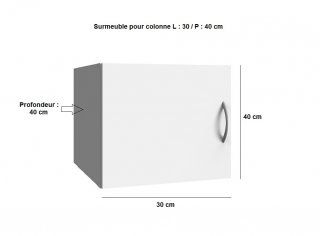Surmeuble colonne de rangement LUND blanc mat 30 x 40 cm profondeur