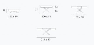 Table relevable extensible ACTIVA 120/214x38/77x80cm pied métal vulcano plateau chêne noueux.