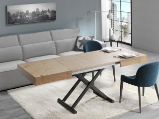 Table relevable extensible ACTIVA 120/214x38/77x80cm pied métal vulcano plateau chêne noueux.