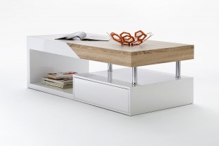 Table basse  HOLLY finition laqué blanc et bois 1 tiroir