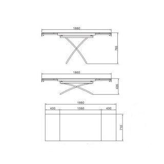 Table relevable extensible MIRAGE compacte verre laqué blanc 106/186 x 71 cm