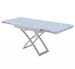 Table relevable extensible MIRAGE compacte verre laqué blanc 106/186 x 71 cm
