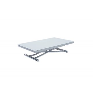 Table basse relevable et extensible NEWJUMP verre blanc pied chromé