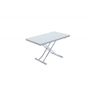 Table basse relevable et extensible NEWJUMP verre blanc pied chromé