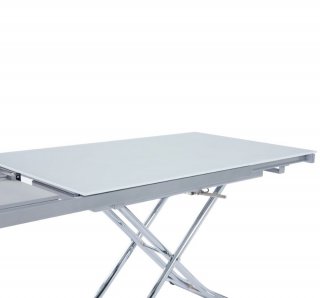 Table basse relevable et extensible NEWJUMP verre blanc pied chromé