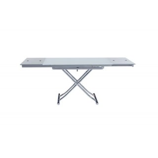 Table basse relevable et extensible NEWJUMP verre blanc pied chromé