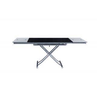 Table basse relevable et extensible NEWJUMP verre noir pied chromé