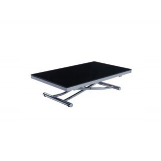 Table basse relevable et extensible NEWJUMP verre noir pied chromé