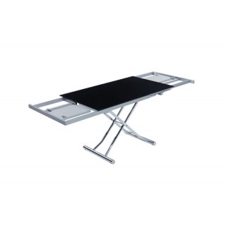 Table basse relevable et extensible NEWJUMP verre noir pied chromé
