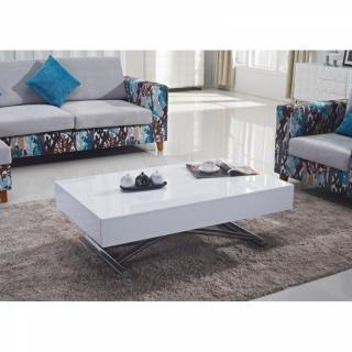 Table basse relevable BOX blanche brillante, extensible 12 Couverts.