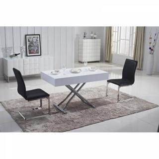 Table basse relevable BOX blanche brillante, extensible 12 Couverts.