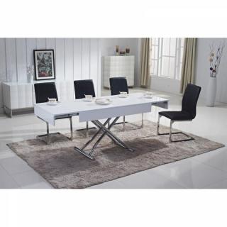 Table basse relevable BOX blanche brillante, extensible 12 Couverts.