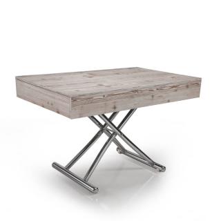 Table basse relevable CUBE coloris bois vintage extensible 10 Couverts piètement chromé 