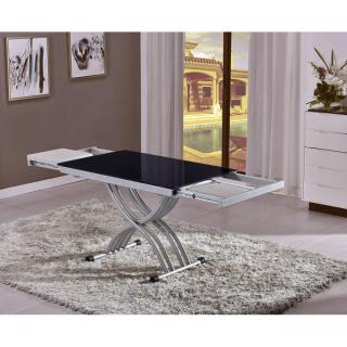 Table basse NEWFORM relevable extensible, plateau en verre noir