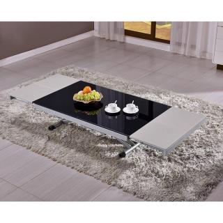 Table basse NEWFORM relevable extensible, plateau en verre noir