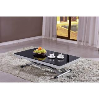 Table basse NEWFORM relevable extensible, plateau en verre noir