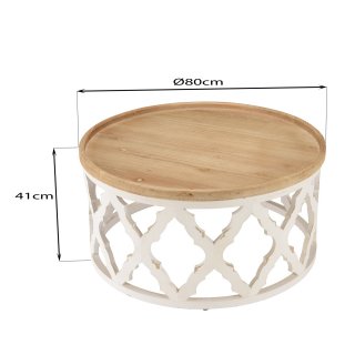 CORVIE  Table basse Ronde avec Plateau Naturel et Piétement en métal blanc