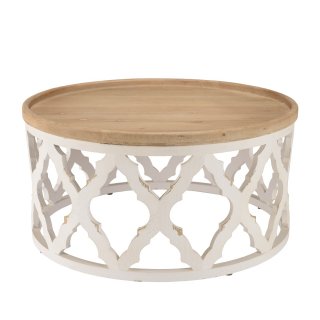 CORVIE  Table basse Ronde avec Plateau Naturel et Piétement en métal blanc