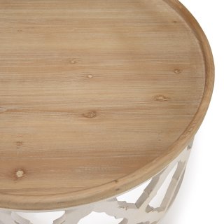 CORVIE  Table basse Ronde avec Plateau Naturel et Piétement en métal blanc